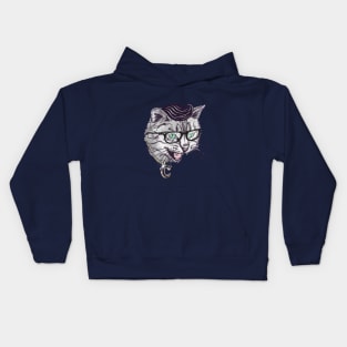 Black and White cat with a silver C chain Kids Hoodie